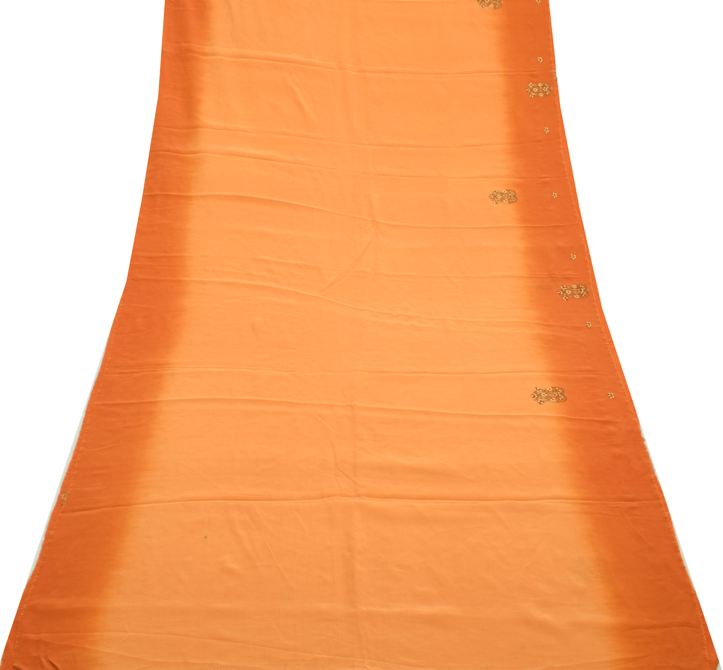 Sushila Vintage Orange Sari Remnant Scrap Pure Crepe Embroidered Craft Fabric