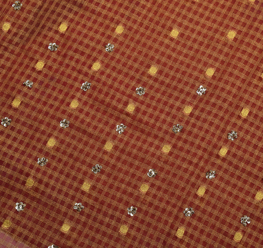 Sushila Vintage Red Tissue Sari Remnant Scrap Multi Purpose Woven Craft Fabric