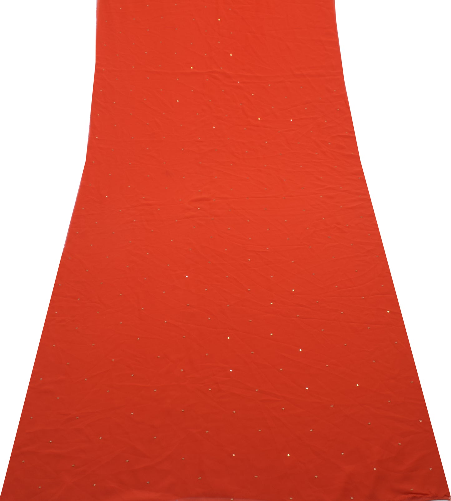 Sushila Vintage Orange Sari Remnant Scrap Art Georgette Hand Beaded Craft Fabric