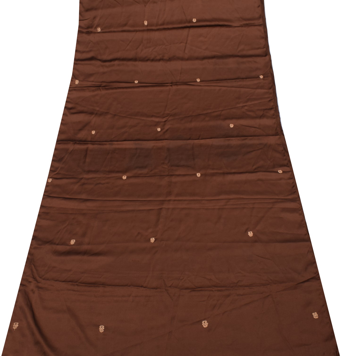 Sushila Vintage Brown Sari Remnant Scrap Art Satin Silk Embroidered Craft Fabric