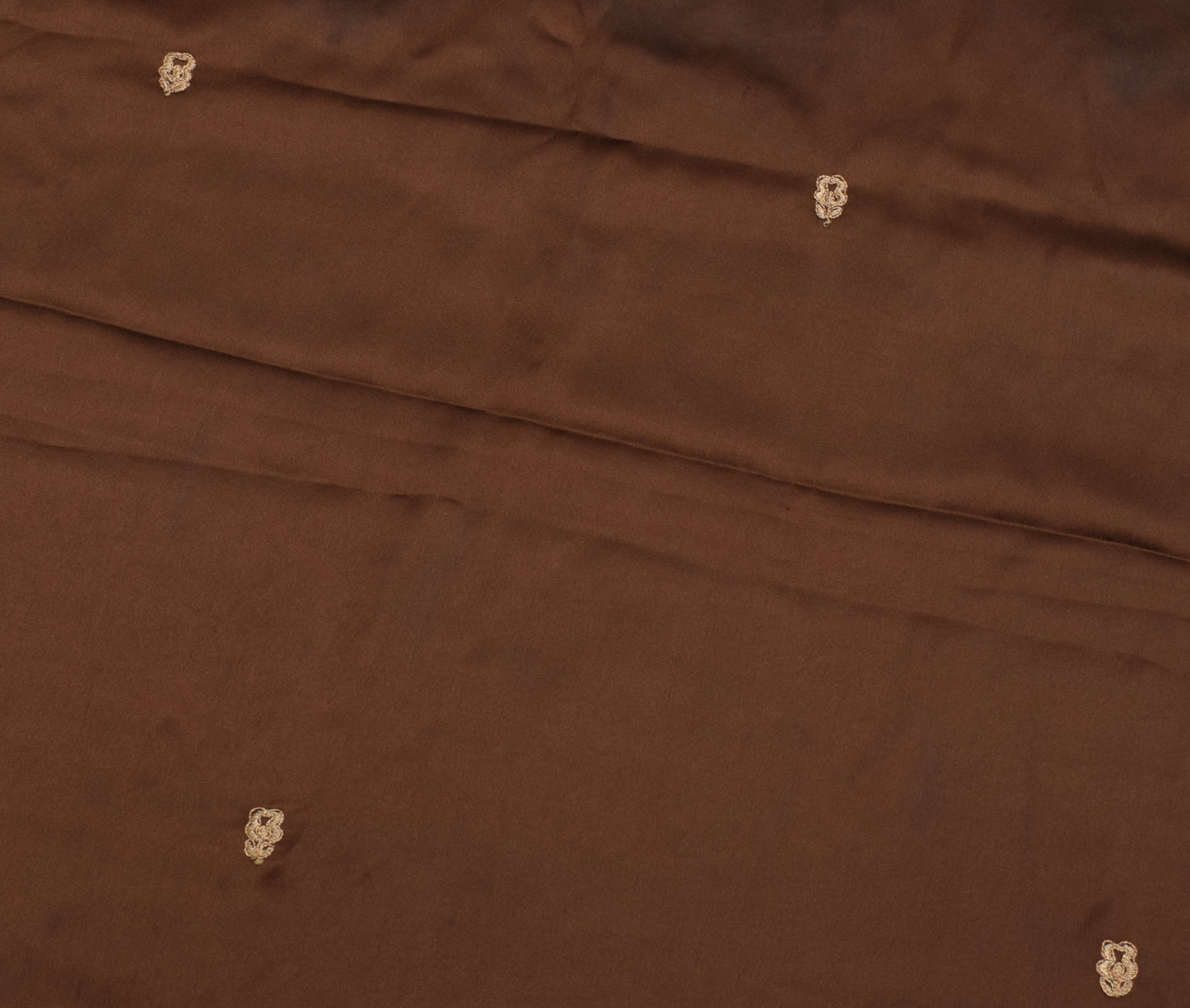 Sushila Vintage Brown Sari Remnant Scrap Art Satin Silk Embroidered Craft Fabric