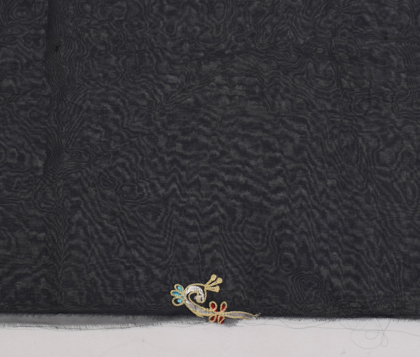 Sushila Vintage Black Sari Remnant Scrap Georgette Embroidered Craft Fabric