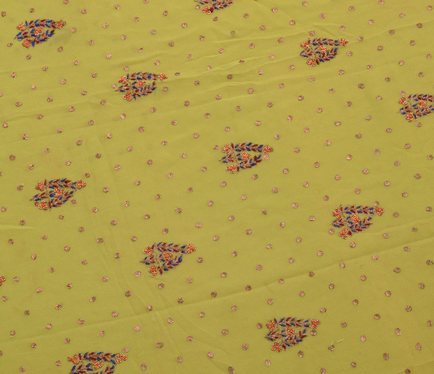 Sushila Vintage Green Sari Remnant Scrap Multi Purpose Embroidered Craft Fabric