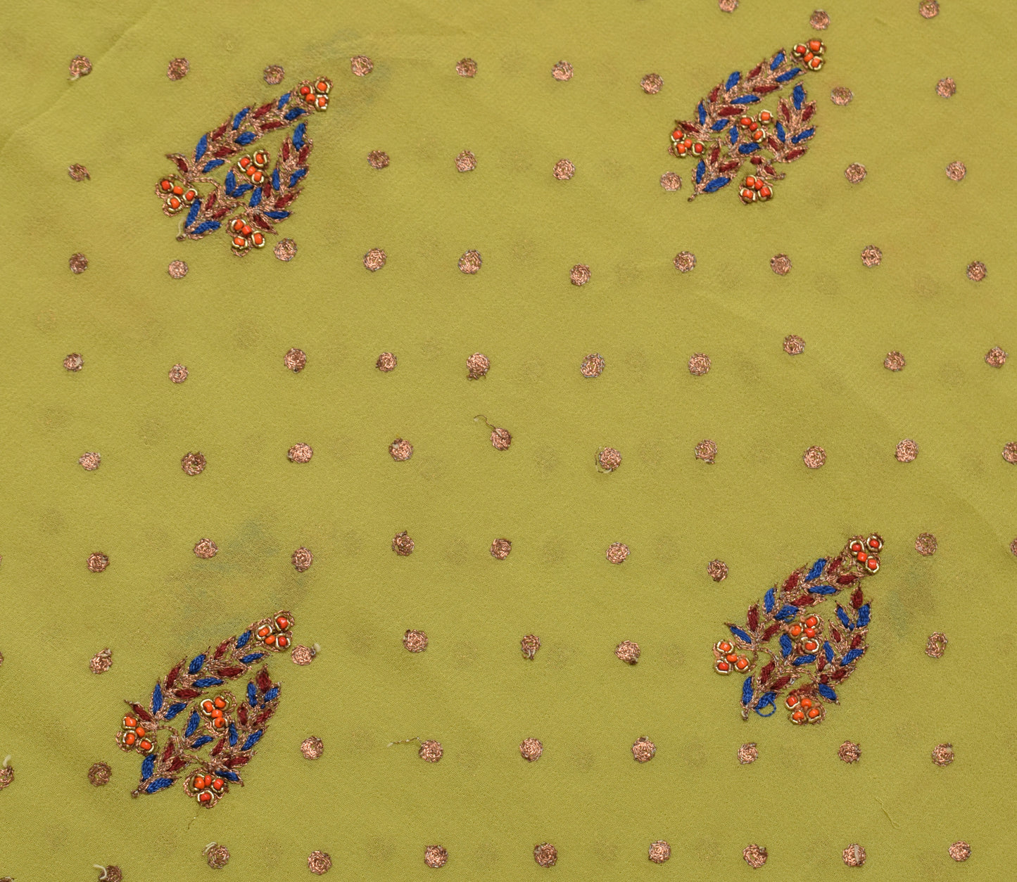 Sushila Vintage Green Sari Remnant Scrap Multi Purpose Embroidered Craft Fabric