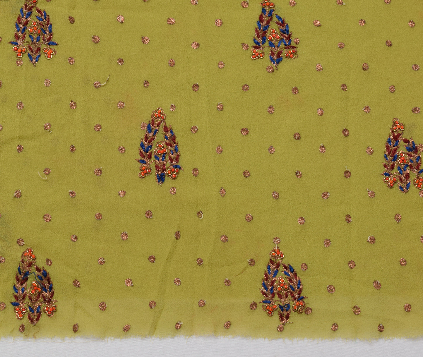 Sushila Vintage Green Sari Remnant Scrap Multi Purpose Embroidered Craft Fabric