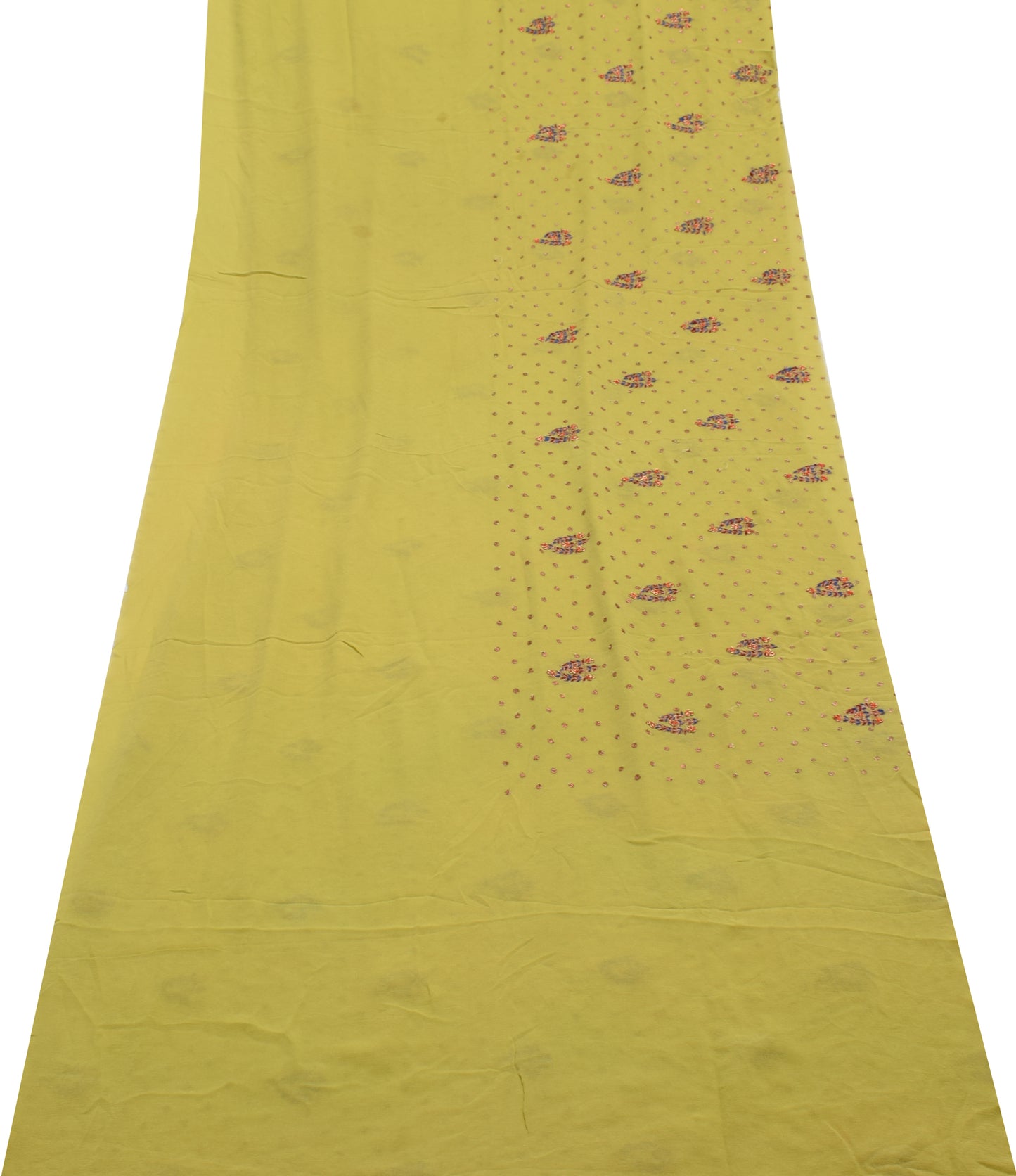 Sushila Vintage Green Sari Remnant Scrap Multi Purpose Embroidered Craft Fabric