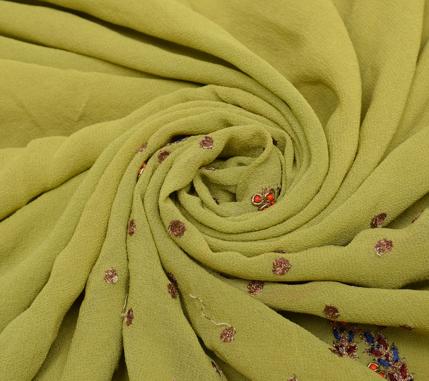 Sushila Vintage Green Sari Remnant Scrap Multi Purpose Embroidered Craft Fabric