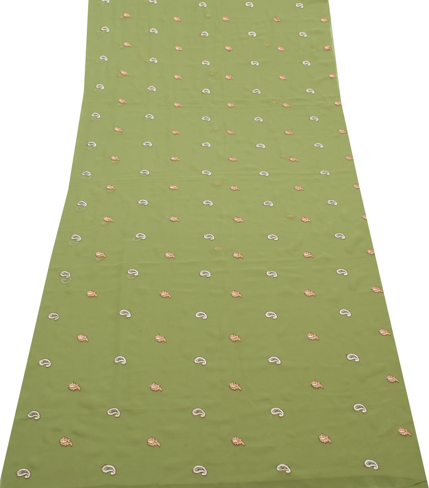 Sushila Vintage Green Sari Remnant Scrap Multi Purpose Embroidered Craft Fabric