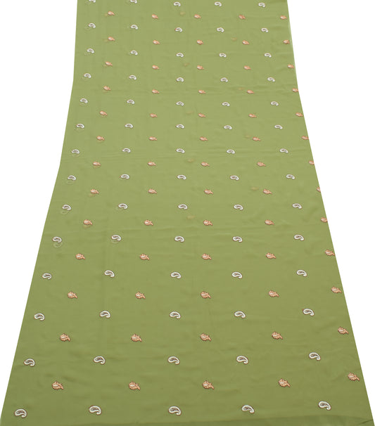 Sushila Vintage Green Sari Remnant Scrap Multi Purpose Embroidered Craft Fabric