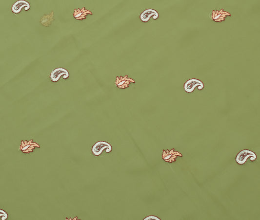 Sushila Vintage Green Sari Remnant Scrap Multi Purpose Embroidered Craft Fabric