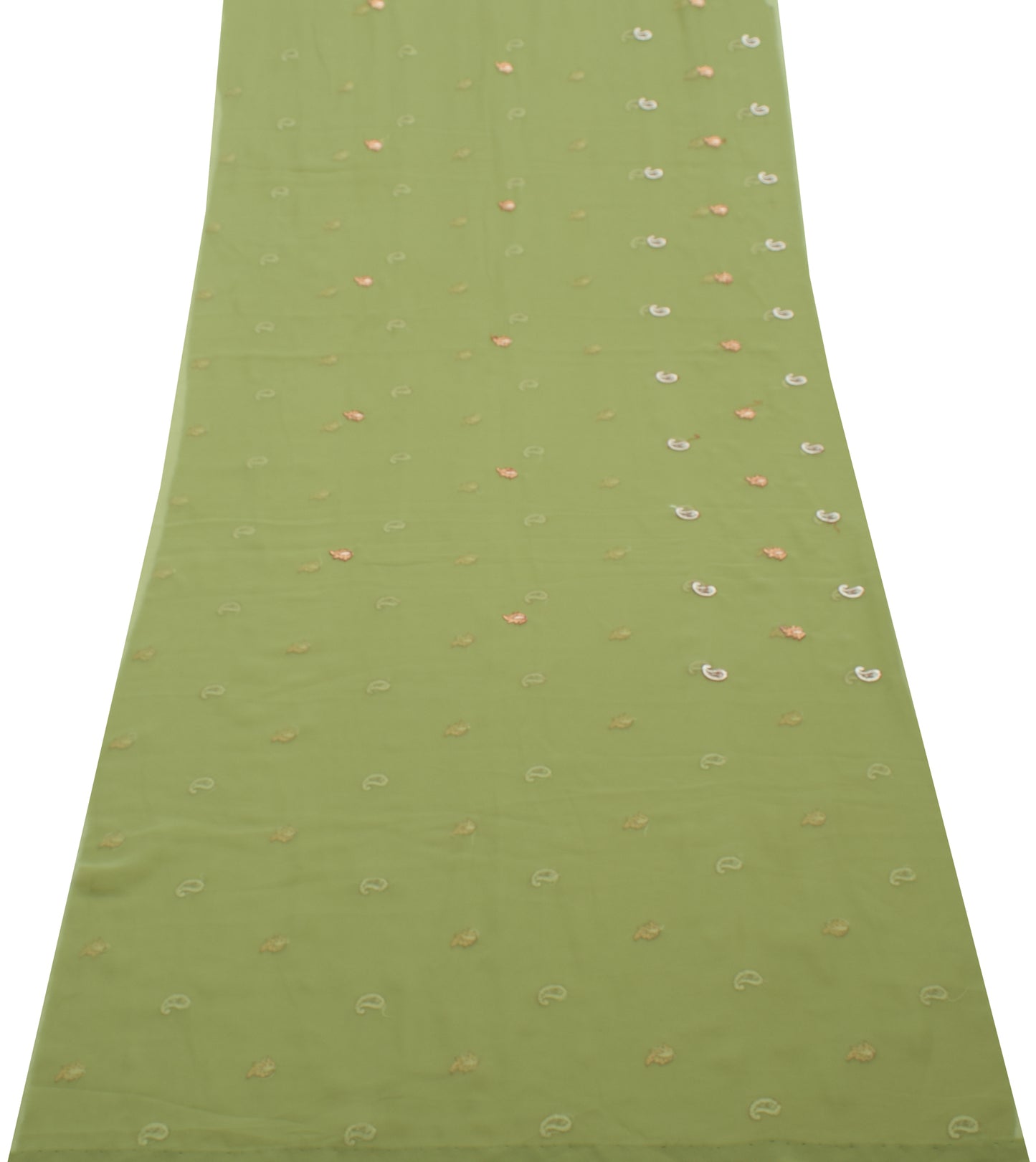 Sushila Vintage Green Sari Remnant Scrap Multi Purpose Embroidered Craft Fabric