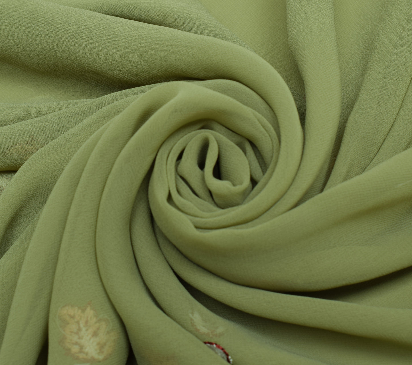 Sushila Vintage Green Sari Remnant Scrap Multi Purpose Embroidered Craft Fabric