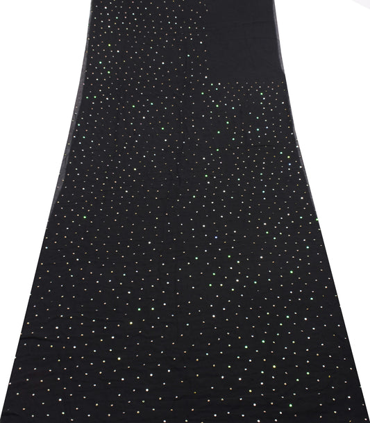 Sushila Vintage Black Sari Remnant Scrap Multi Purpose Hand Beaded Craft Fabric