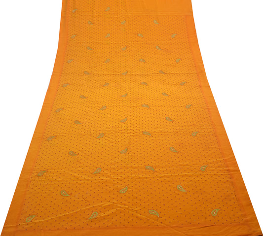 Sushila Vintage Mustard Sari Remnant Scrap Multi Purpose Embroidery Craft Fabric
