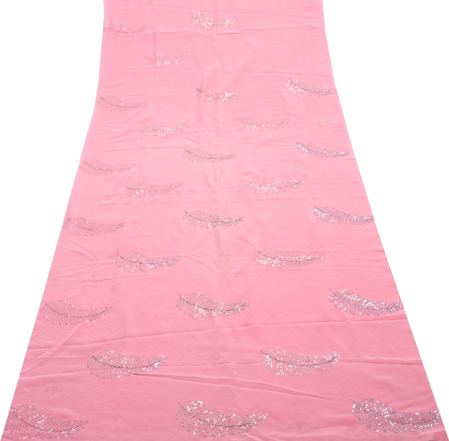 Sushila Vintage Pink Sari Remnant Scrap Multi Purpose Hand Beaded Craft Fabric