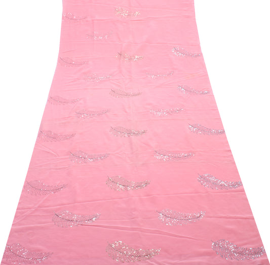 Sushila Vintage Pink Sari Remnant Scrap Multi Purpose Hand Beaded Craft Fabric