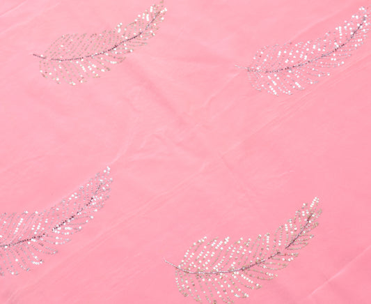 Sushila Vintage Pink Sari Remnant Scrap Multi Purpose Hand Beaded Craft Fabric