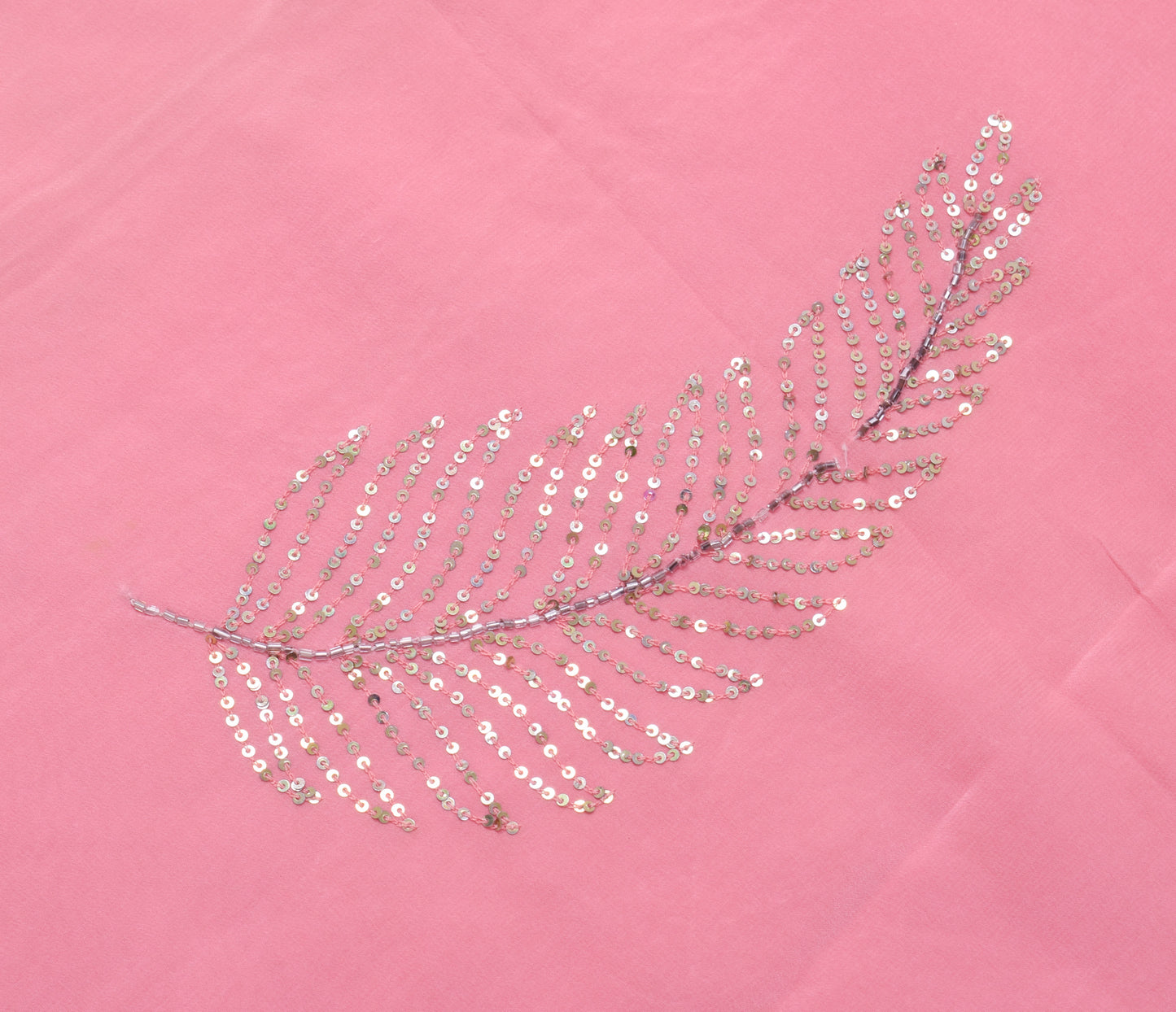 Sushila Vintage Pink Sari Remnant Scrap Multi Purpose Hand Beaded Craft Fabric