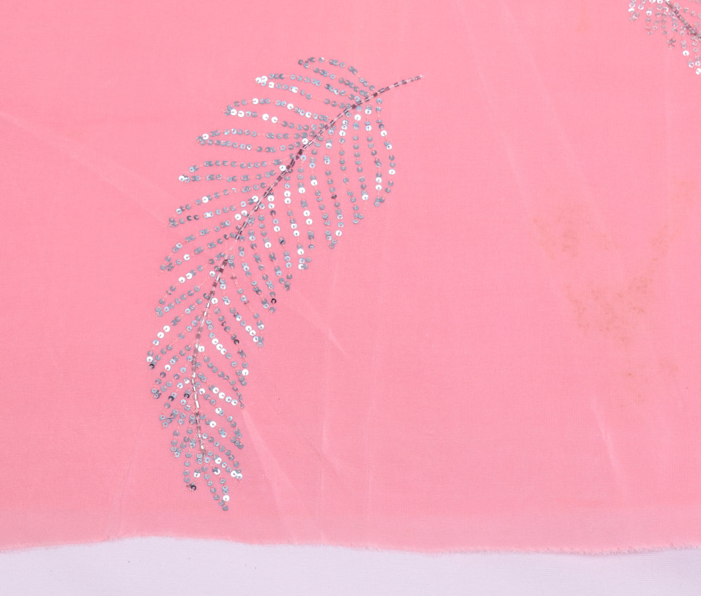 Sushila Vintage Pink Sari Remnant Scrap Multi Purpose Hand Beaded Craft Fabric