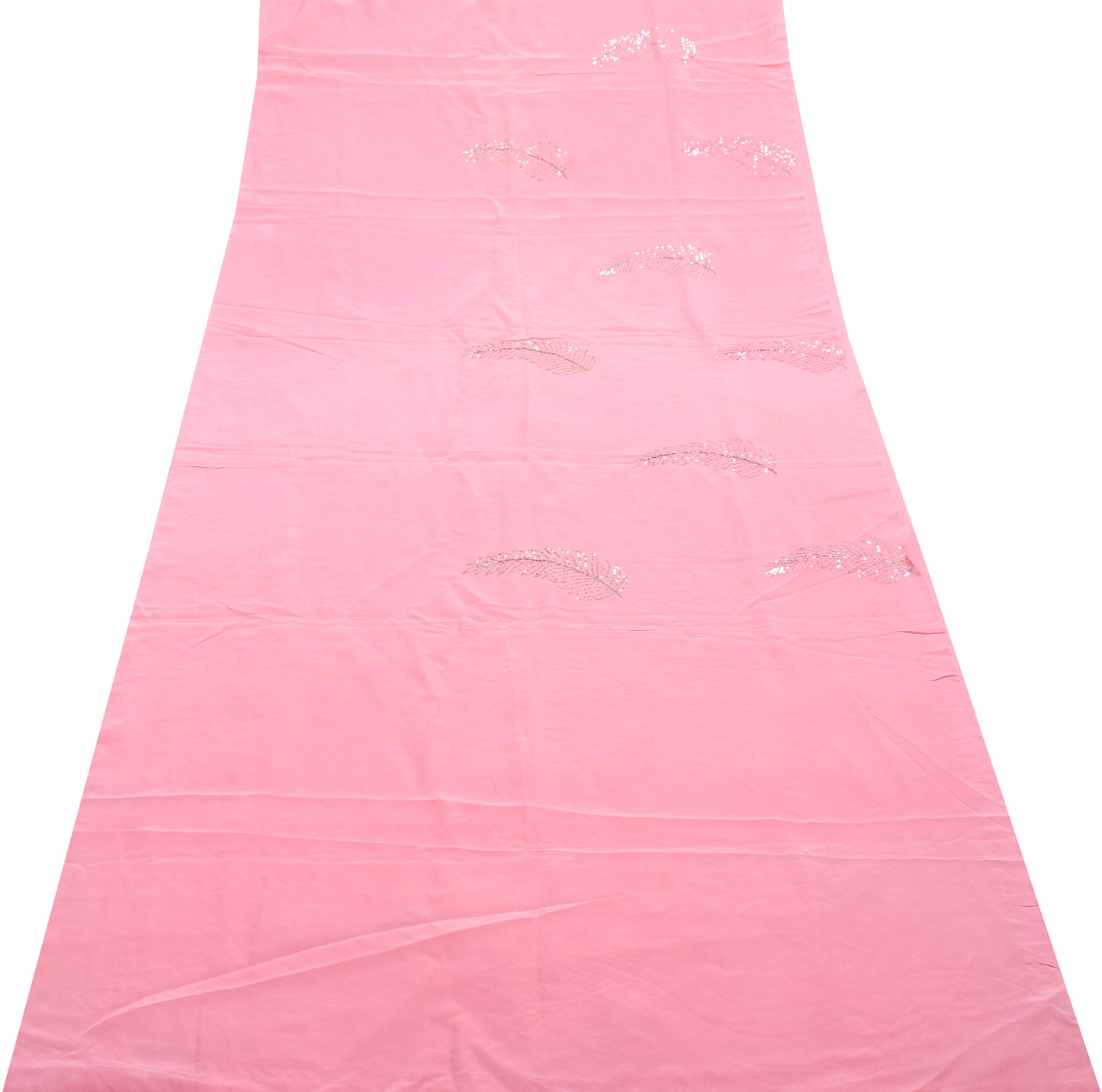Sushila Vintage Pink Sari Remnant Scrap Multi Purpose Hand Beaded Craft Fabric