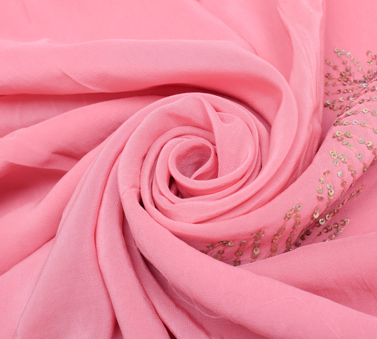 Sushila Vintage Pink Sari Remnant Scrap Multi Purpose Hand Beaded Craft Fabric