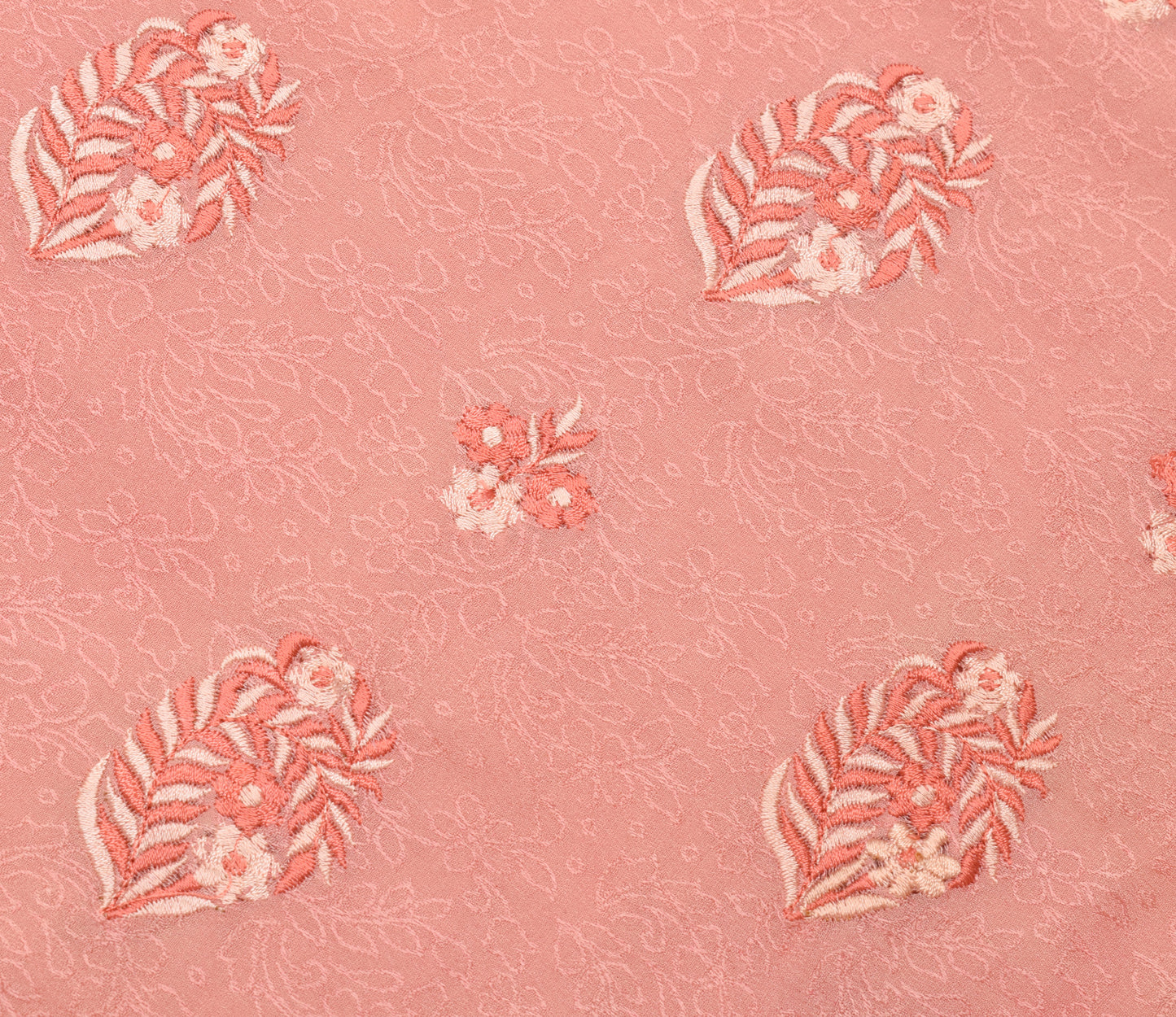 Sushila Vintage Peach Sari Remnant Scrap Pure Georgette Embroidered Craft Fabric