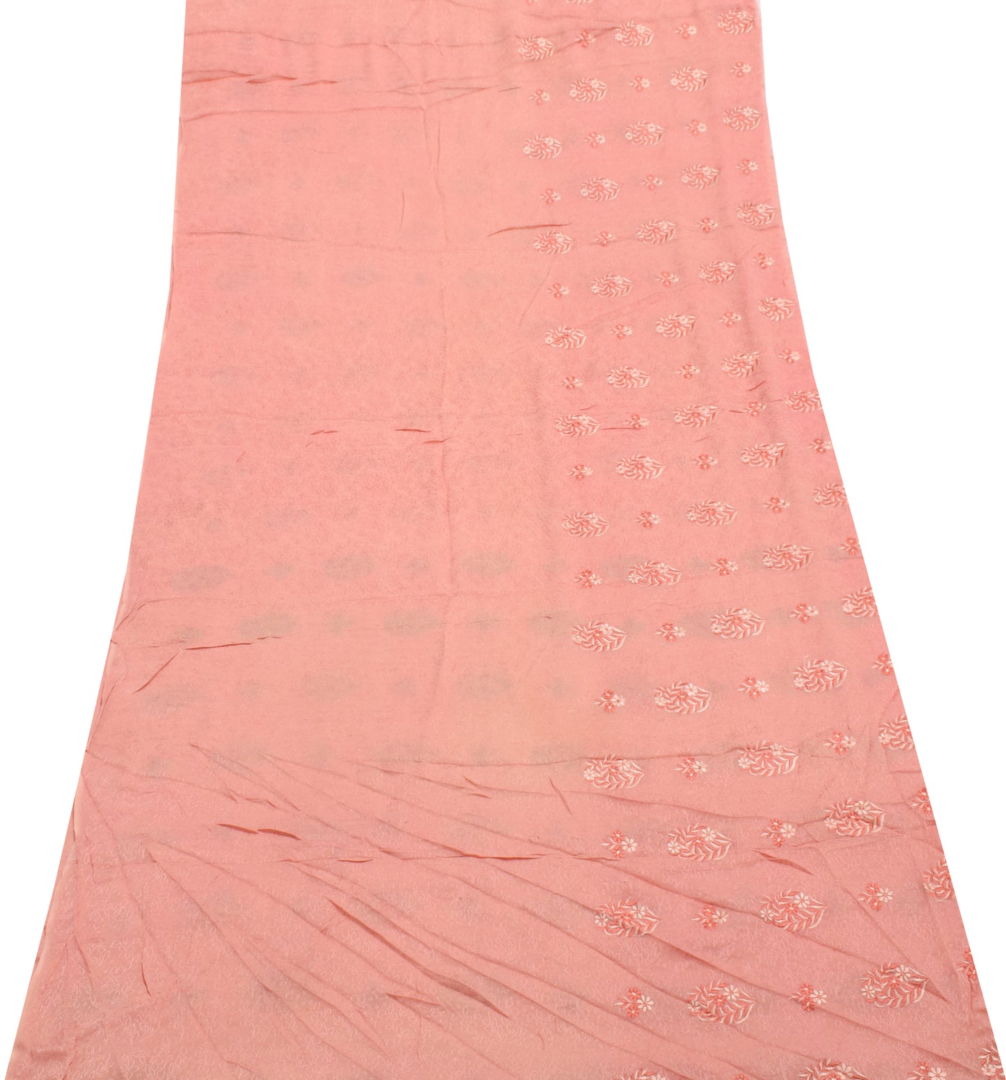 Sushila Vintage Peach Sari Remnant Scrap Pure Georgette Embroidered Craft Fabric