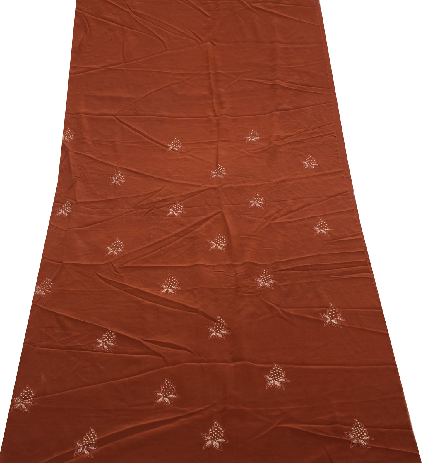 Sushila Vintage Brown Crepe Silk Sari Remnant Scrap Embroidered Craft Fabric