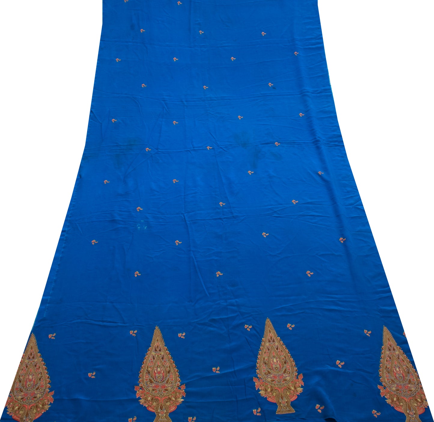 Sushila Vintage Blue Silk Sari Remnant Scrap Multi Purpose Embroidery Fabric