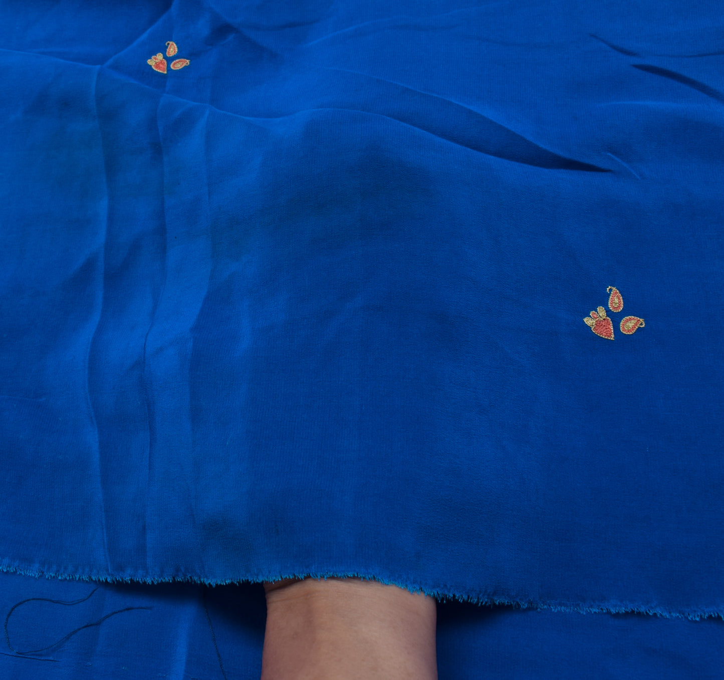 Sushila Vintage Blue Silk Sari Remnant Scrap Multi Purpose Embroidery Fabric
