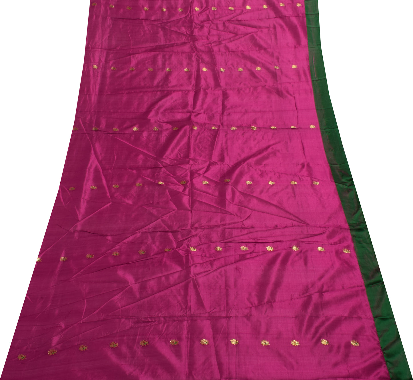 Sushila Vintage Magenta Pure Silk Banarasi Sari Remnant Scrap Woven Craft Fabric