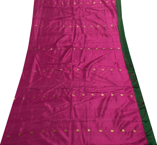 Sushila Vintage Magenta Pure Silk Banarasi Sari Remnant Scrap Woven Craft Fabric