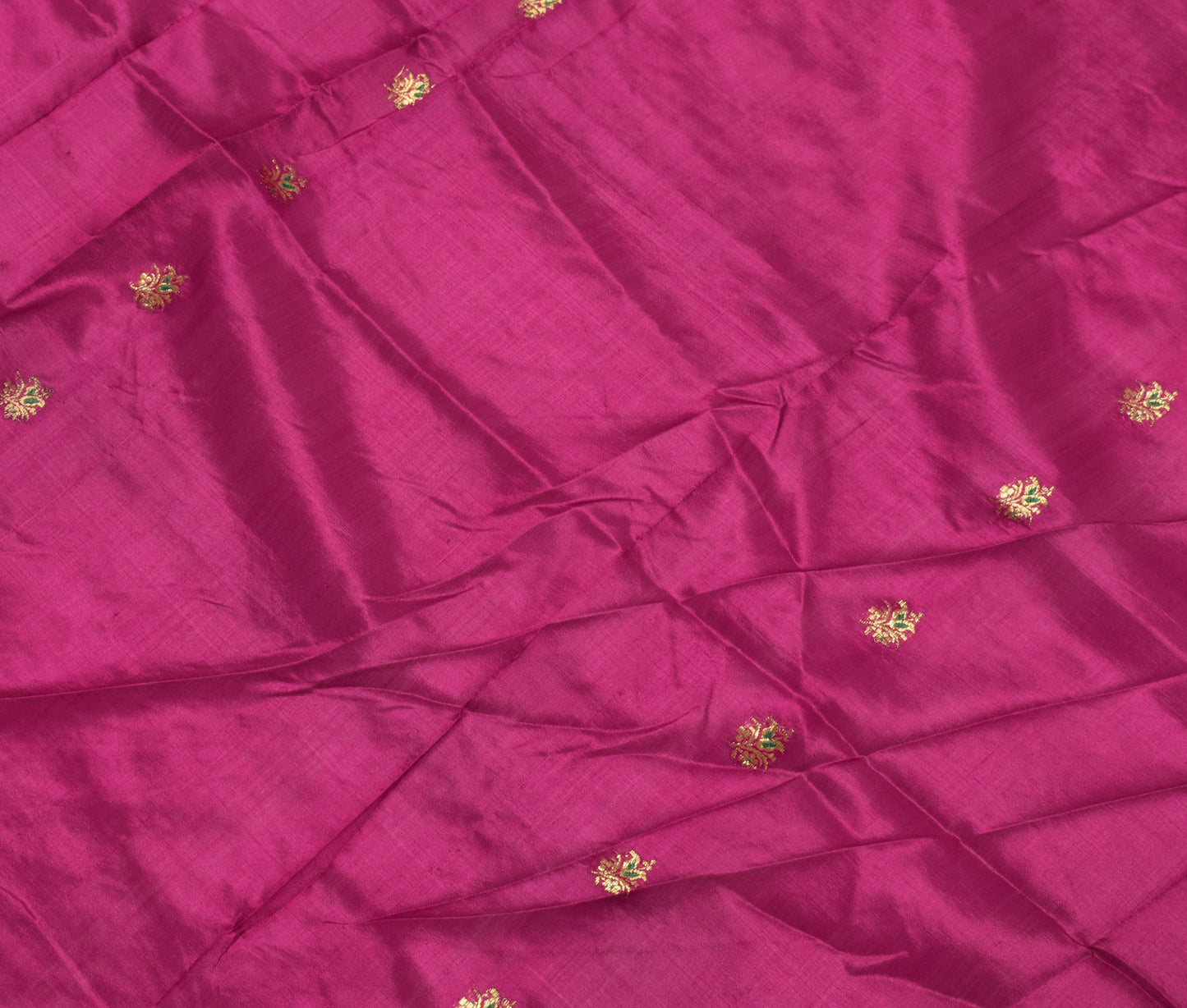 Sushila Vintage Magenta Pure Silk Banarasi Sari Remnant Scrap Woven Craft Fabric