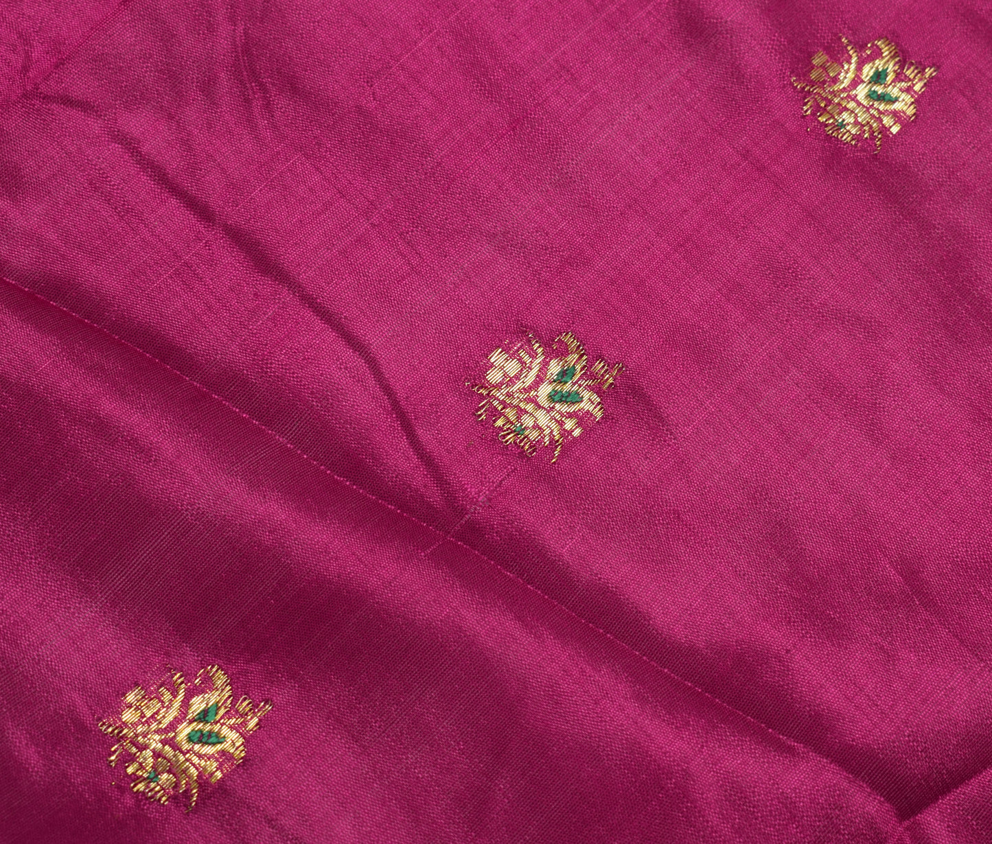 Sushila Vintage Magenta Pure Silk Banarasi Sari Remnant Scrap Woven Craft Fabric