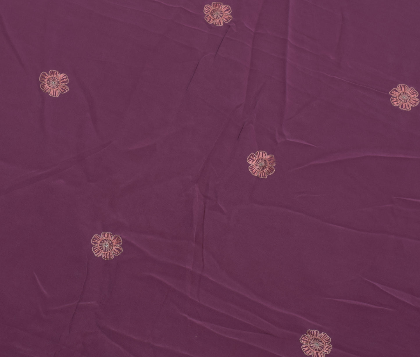 Sushila Vintage Mauve Pure Crepe Silk Sari Remnant Scrap Embroidery Craft Fabric