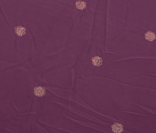 Sushila Vintage Mauve Pure Crepe Silk Sari Remnant Scrap Embroidery Craft Fabric