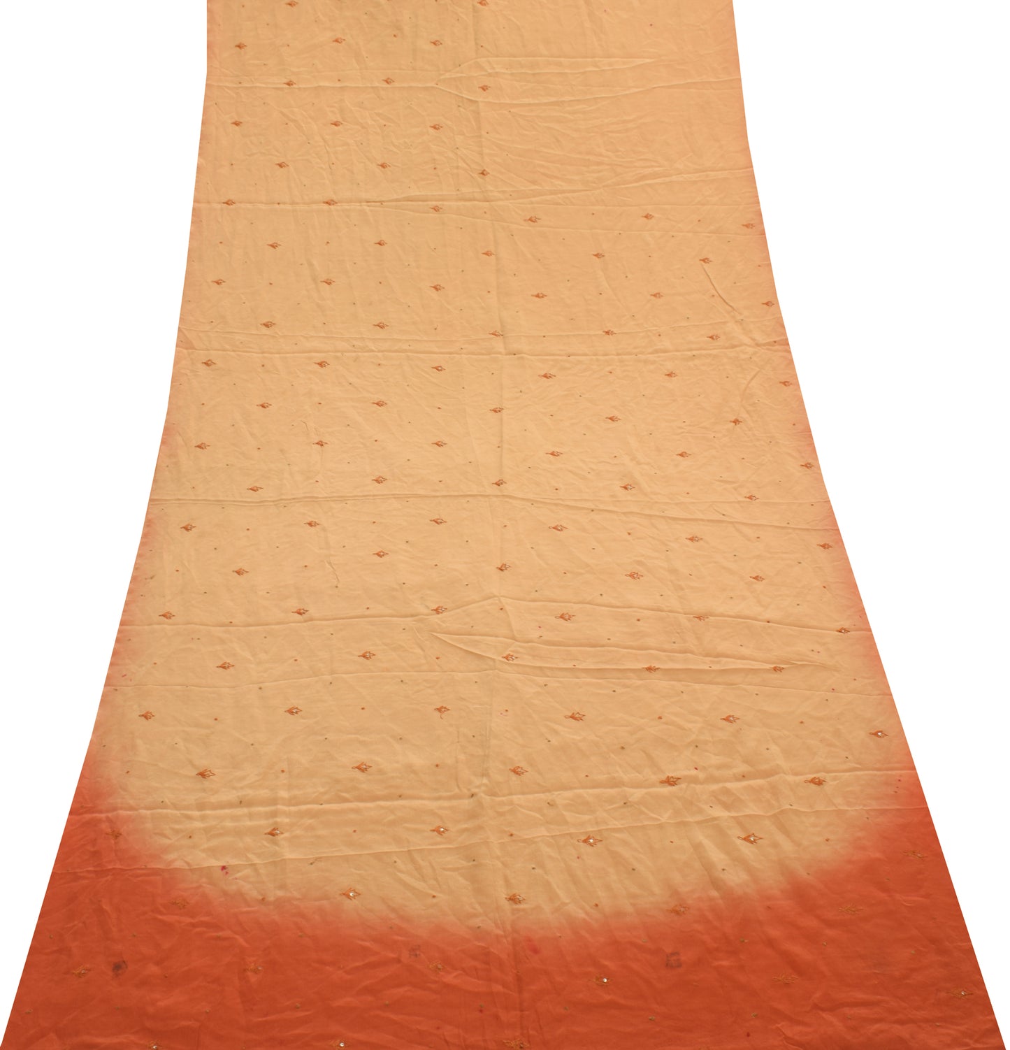 Sushila Vintage Brown Crepe Silk Sari Remnant Scrap Embroidered Craft Fabric