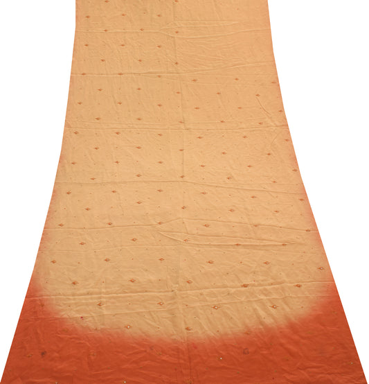 Sushila Vintage Brown Crepe Silk Sari Remnant Scrap Embroidered Craft Fabric