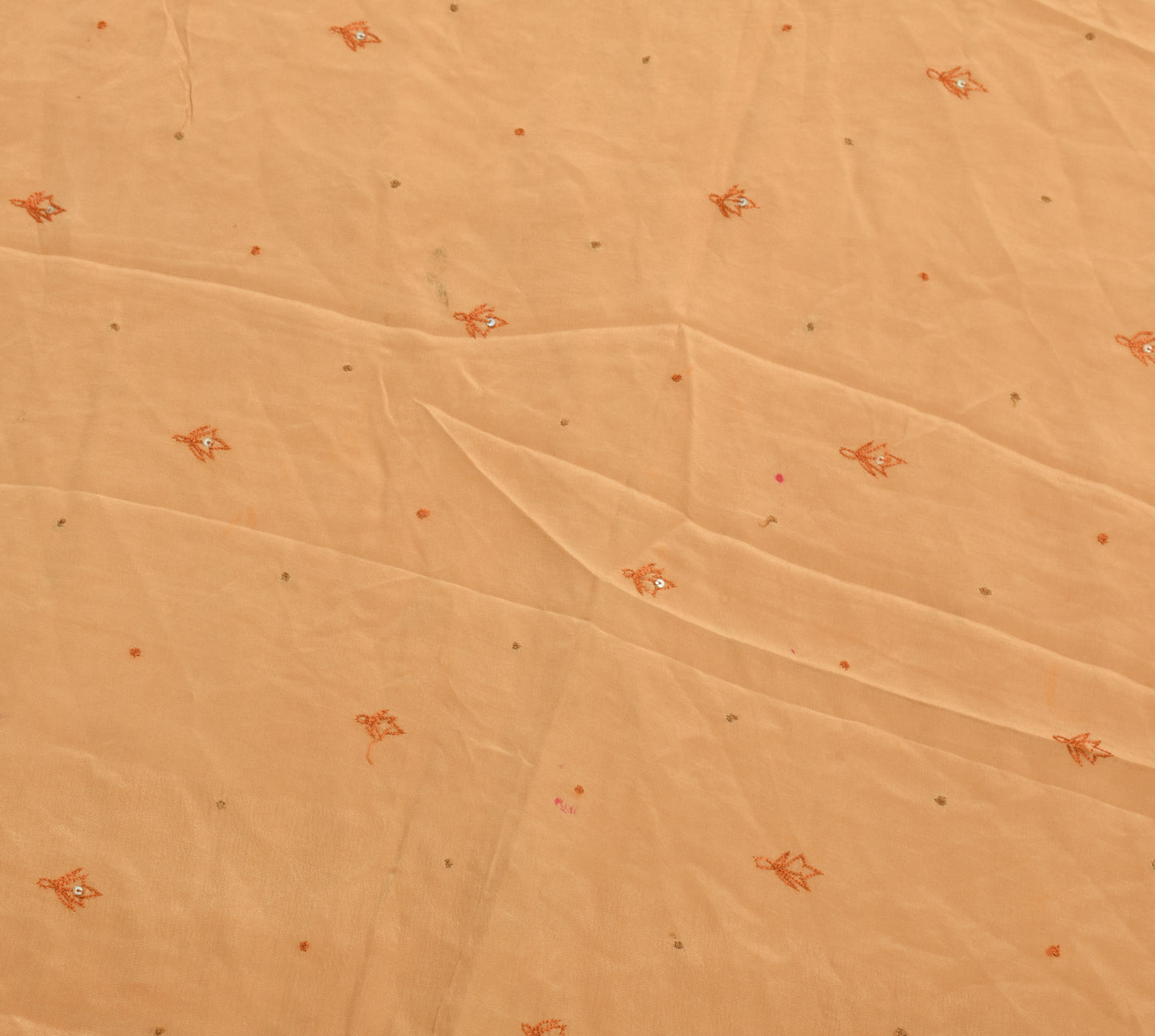 Sushila Vintage Brown Crepe Silk Sari Remnant Scrap Embroidered Craft Fabric