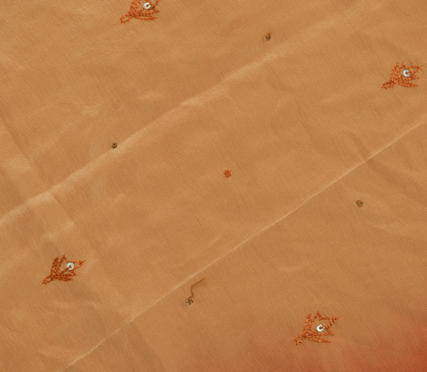 Sushila Vintage Brown Crepe Silk Sari Remnant Scrap Embroidered Craft Fabric