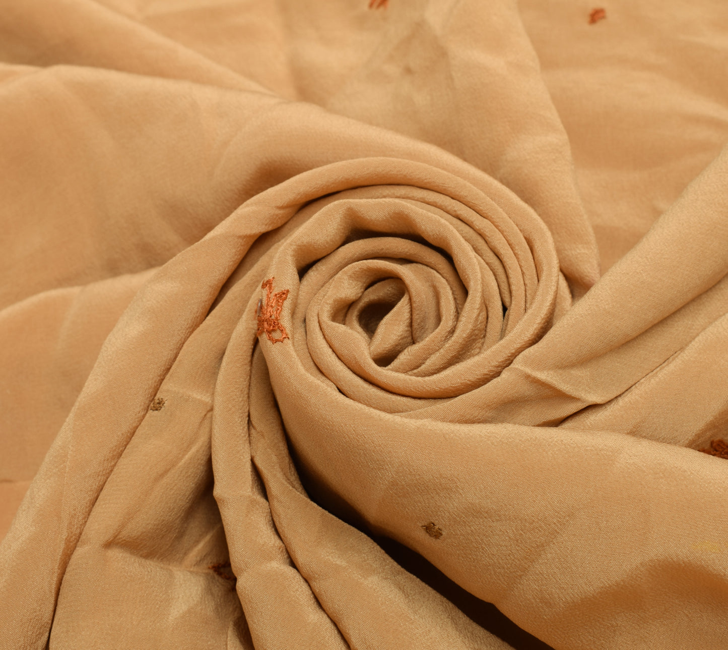 Sushila Vintage Brown Crepe Silk Sari Remnant Scrap Embroidered Craft Fabric