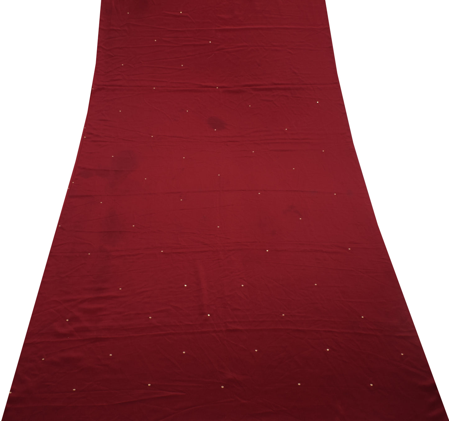 Sushila Vintage Maroon Crepe Silk Sari Remnant Scrap Hand Beaded Craft Fabric