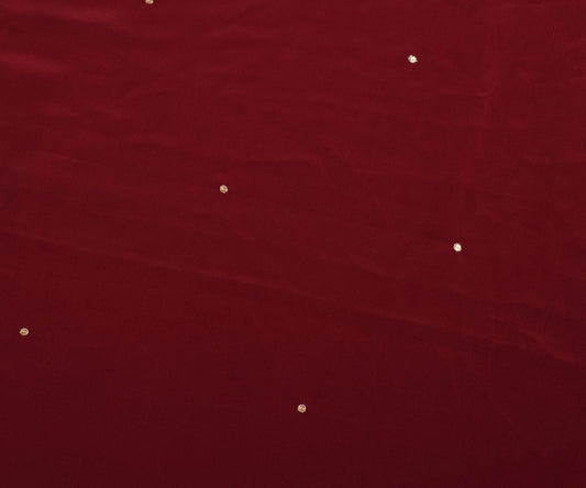 Sushila Vintage Maroon Crepe Silk Sari Remnant Scrap Hand Beaded Craft Fabric