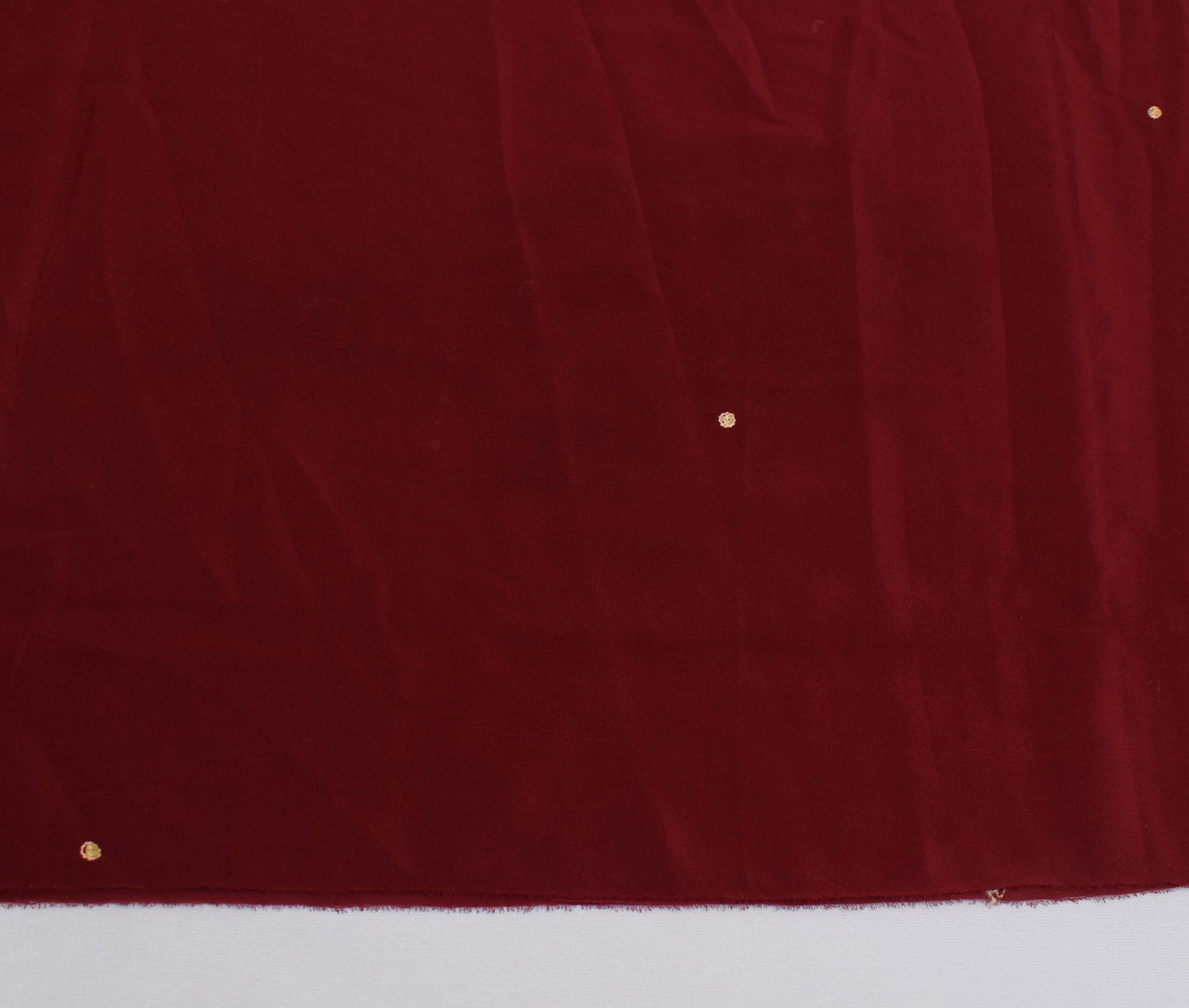 Sushila Vintage Maroon Crepe Silk Sari Remnant Scrap Hand Beaded Craft Fabric