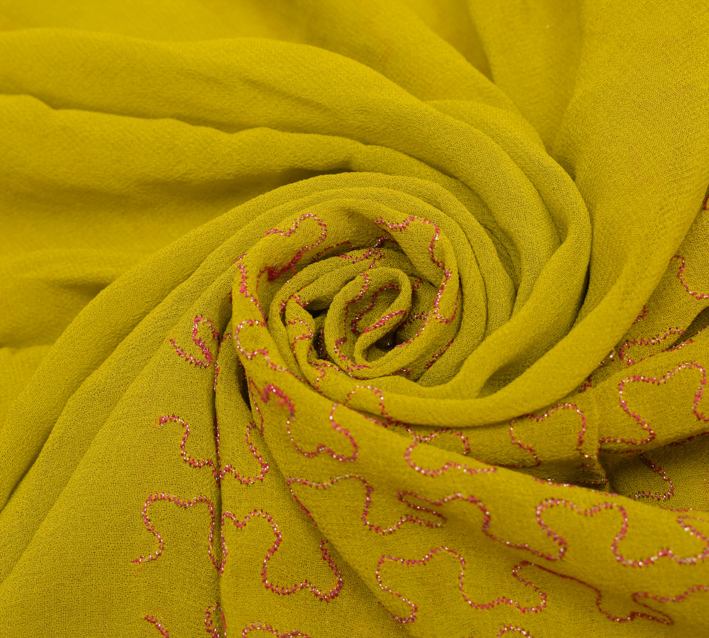 Sushila Vintage Green Georgette Silk Sari Remnant Scrap Hand Beaded Craft Fabric