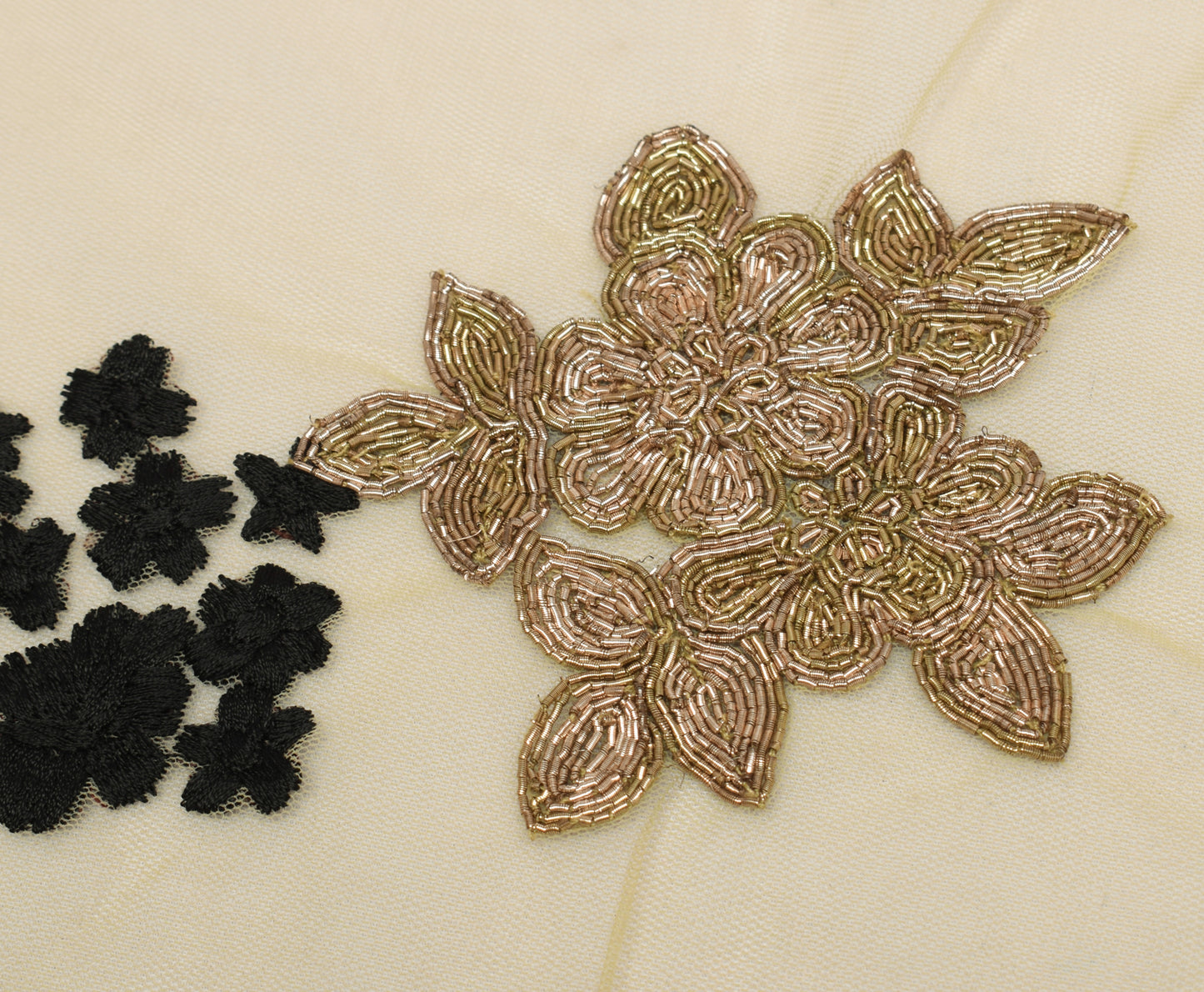 Sushila Vintage Net Sari Remnant Scrap Multi Purpose Hand Beaded Craft Fabric