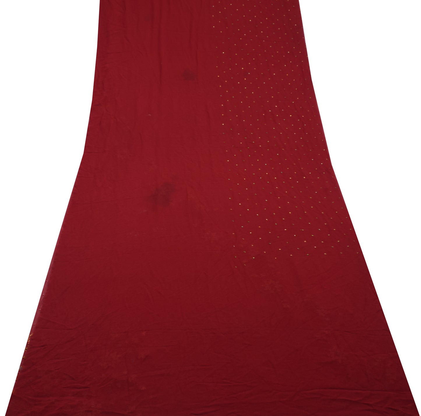 Sushila Vintage Maroon Georgette Sari Remnant Scrap Hand Beaded Craft Fabric