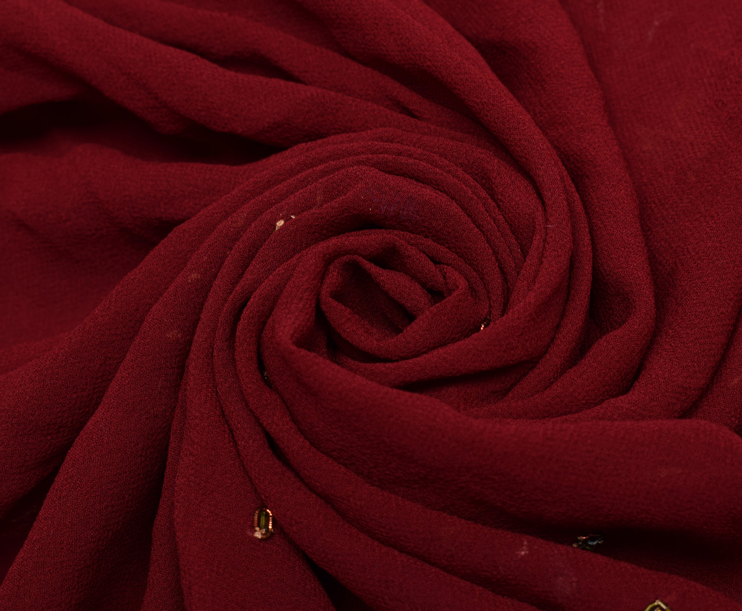 Sushila Vintage Maroon Georgette Sari Remnant Scrap Hand Beaded Craft Fabric
