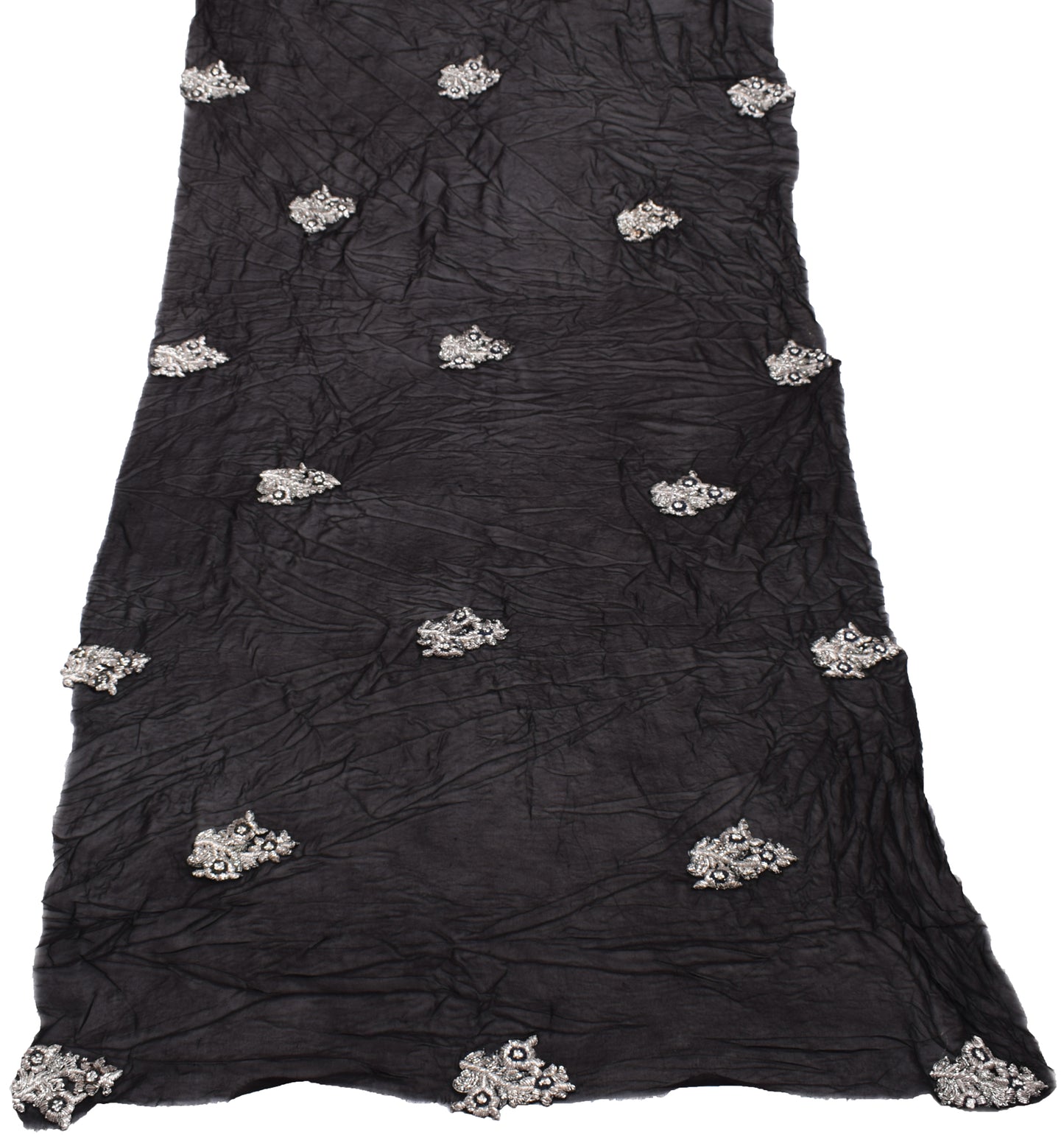 Sushila Vintage Black Georgette Sari Remnant Scrap Applique Work Craft Fabric