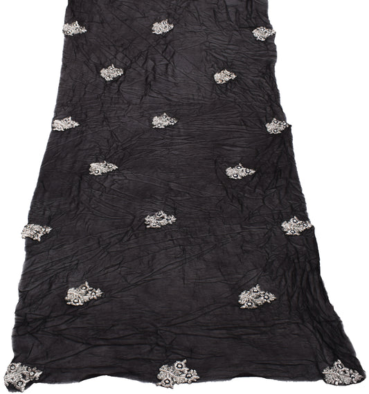 Sushila Vintage Black Georgette Sari Remnant Scrap Applique Work Craft Fabric